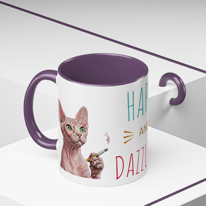 Happy and Dazzling smoking Cat Coffee Mug — Sphynx Cat Accent Mug (11/15oz) (free shipping)