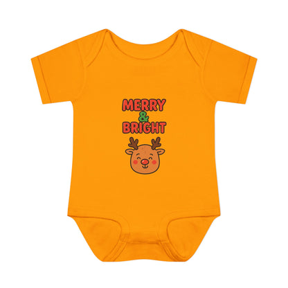 Merry & Bright Baby Bodysuit - Cute Reindeer Christmas Infant Onesie