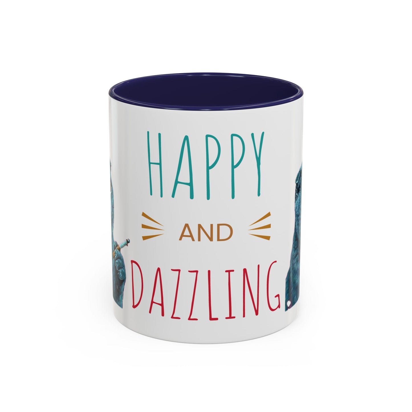 Happy and Dazzling Accent Coffee Mug — Cute Cat Art, Motivational Tea & Coffee Cup (free shipping)