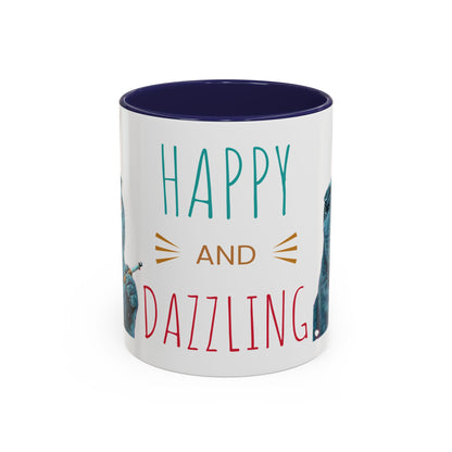 Happy and Dazzling Accent Coffee Mug — Cute Cat Art, Motivational Tea & Coffee Cup (free shipping)