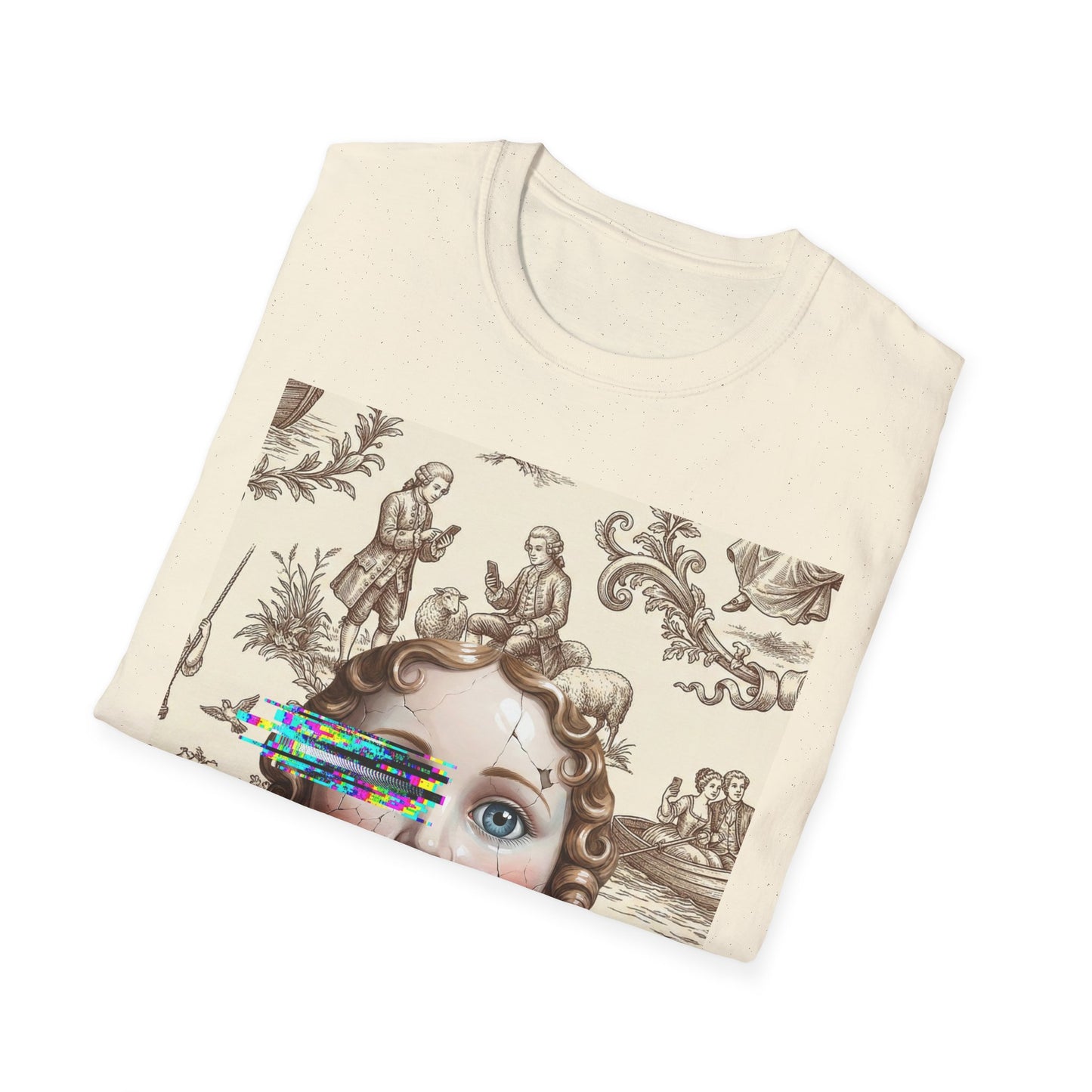 Vintage Doll Face Tee with Glitch Paint Splash