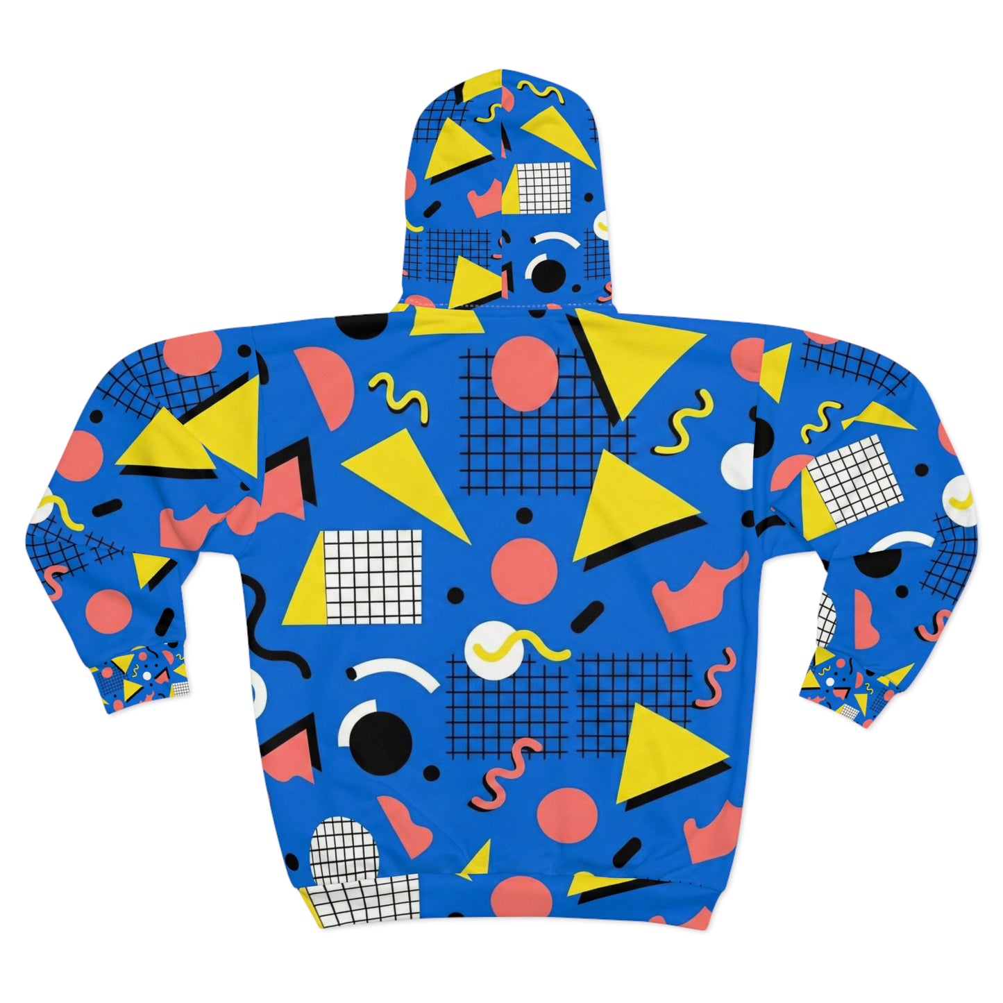 American Retro Memphis Pattern Zip Hoodie — 90s Geometric All-Over Print