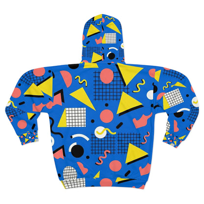 American Retro Memphis Pattern Zip Hoodie — 90s Geometric All-Over Print