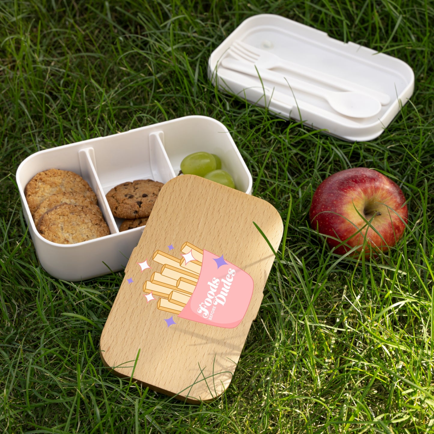 Foodie Bento Lunch Box with “food before dudes” Quote