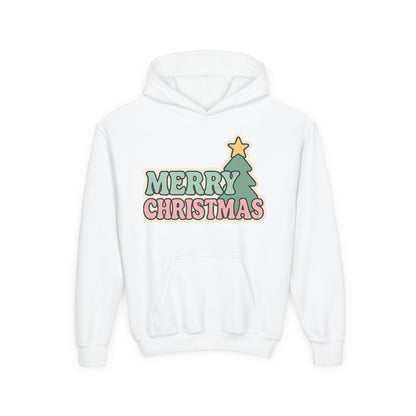 Kids youth Merry Christmas Hoodie — Pastel Tree Holiday Pullover