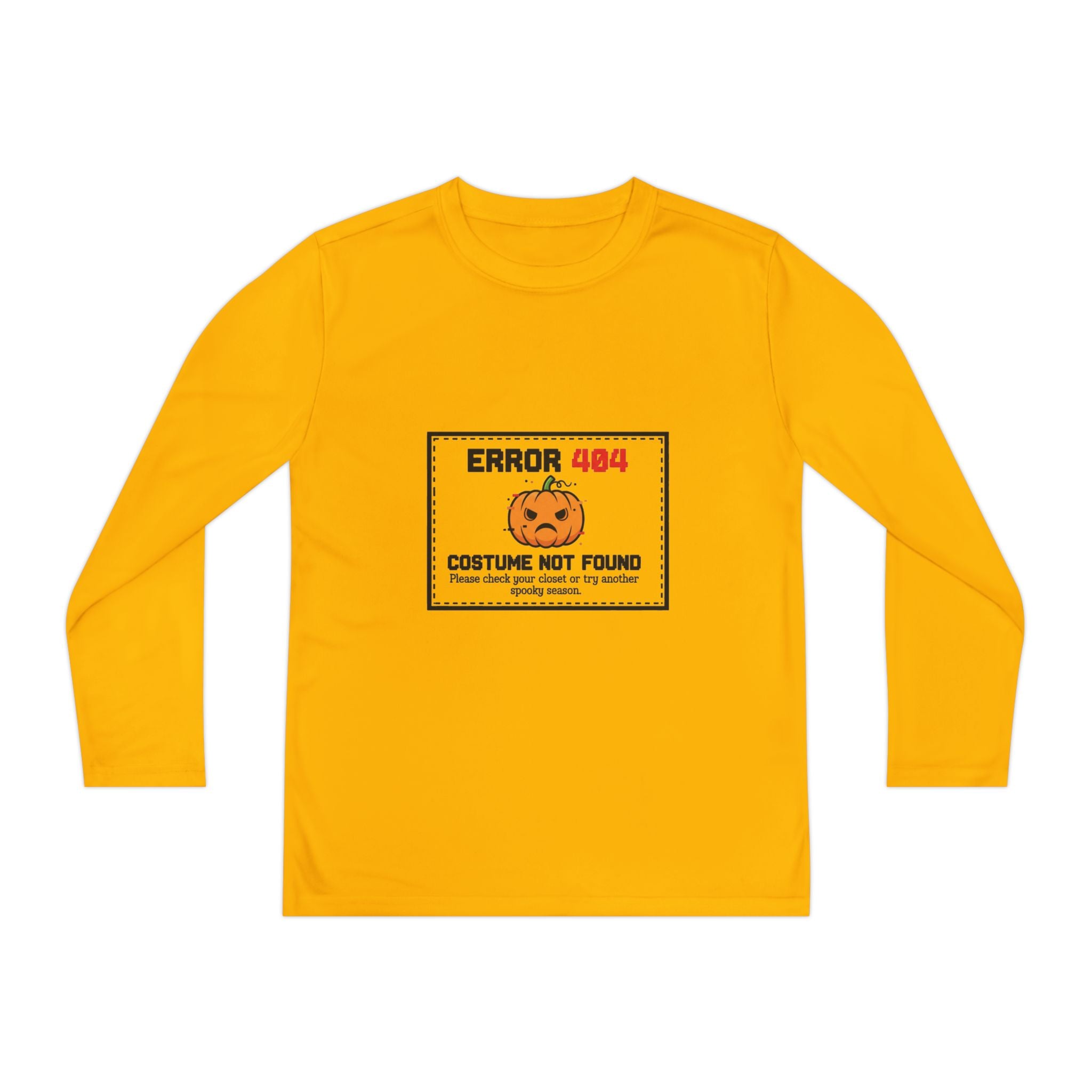 Youth Long Sleeve Halloween Tee, Kids Costume Shirt, Spooky Error 404 Top, Funny Trick-or-Treat Apparel, Halloween Party Outfit