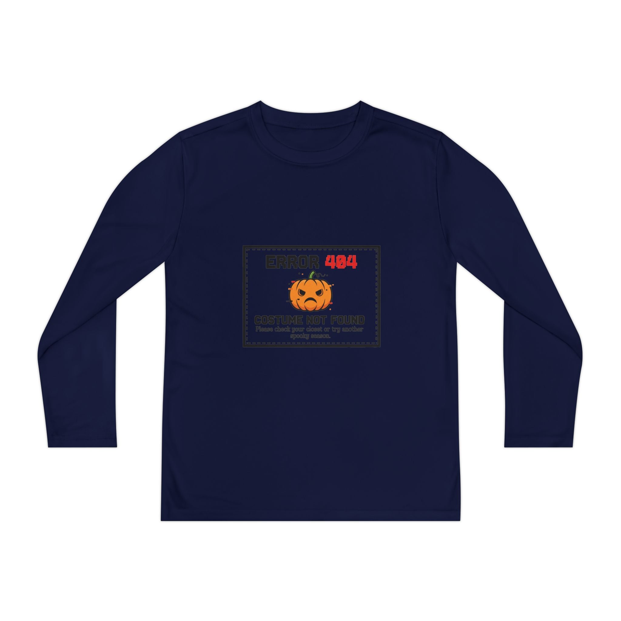 Youth Long Sleeve Halloween Tee, Kids Costume Shirt, Spooky Error 404 Top, Funny Trick-or-Treat Apparel, Halloween Party Outfit