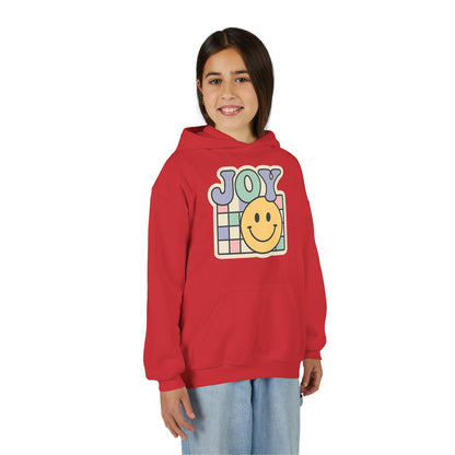 Girls Youth Hoodie – Retro 'JOY' Smiley Graphic Kids Sweatshirt