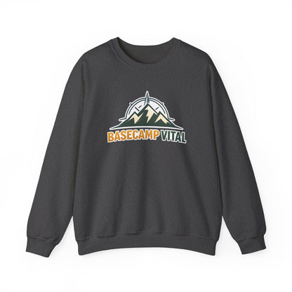 Base Camp Vital Mountain Embroidered Crewneck Sweatshirt | Cozy Hiking & Camping Pullover | 50/50 Midweight  Vital Mountain Crewneck Sweatshirt — Outdoor Adventure Logo Pullover (free shipping)