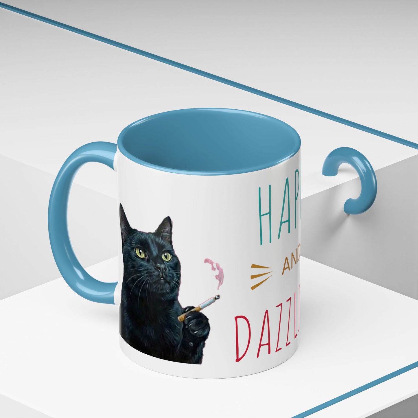 Happy and Dazzling smoking cat Cat Accent Coffee Mug — Cute Black Cat Coffee Cup (11/15oz) (free shipping)