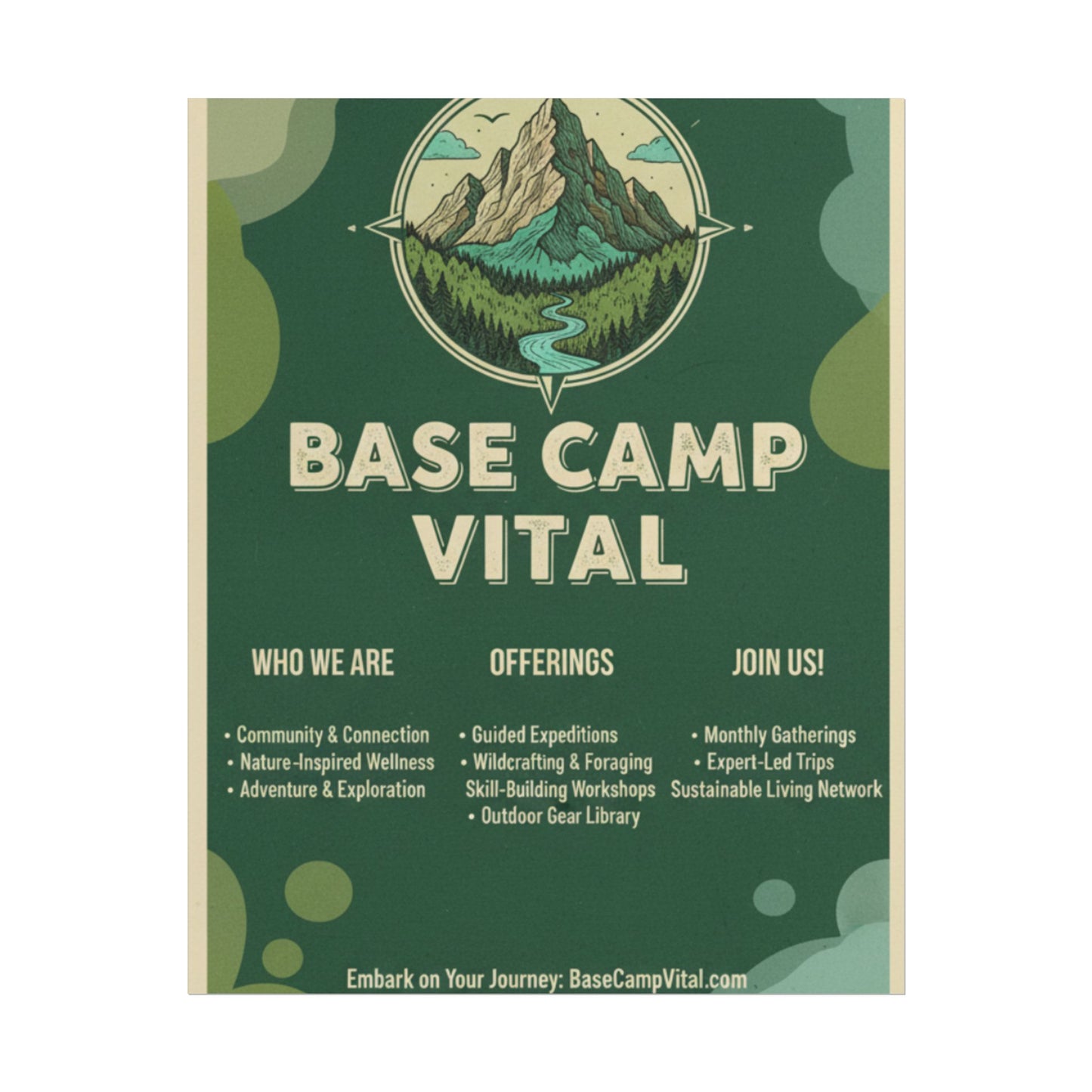 Base Camp Vital Nature-Inspired Rolled Posters for Adventure Lovers, Wall Decor for Outdoor Enthusiasts, Eco-Friendly Art, Mountain Decor, Camp Vibes