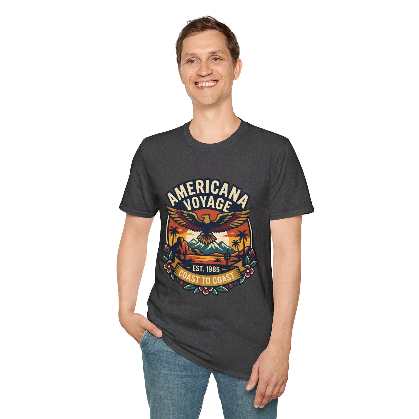 Americana Voyage retro Graphic T-Shirt — Coast to Coast Eagle Sunset
