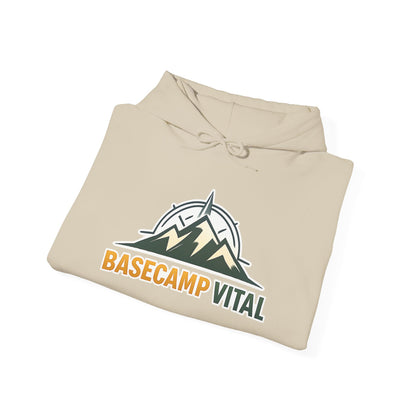 Base Camp Vital Outdoor Fleece Hoodie | Mountain Compass Graphic Pullover | 50/50 Midweight Trail Hoodie  Vital Hoodie  (free shipping)
