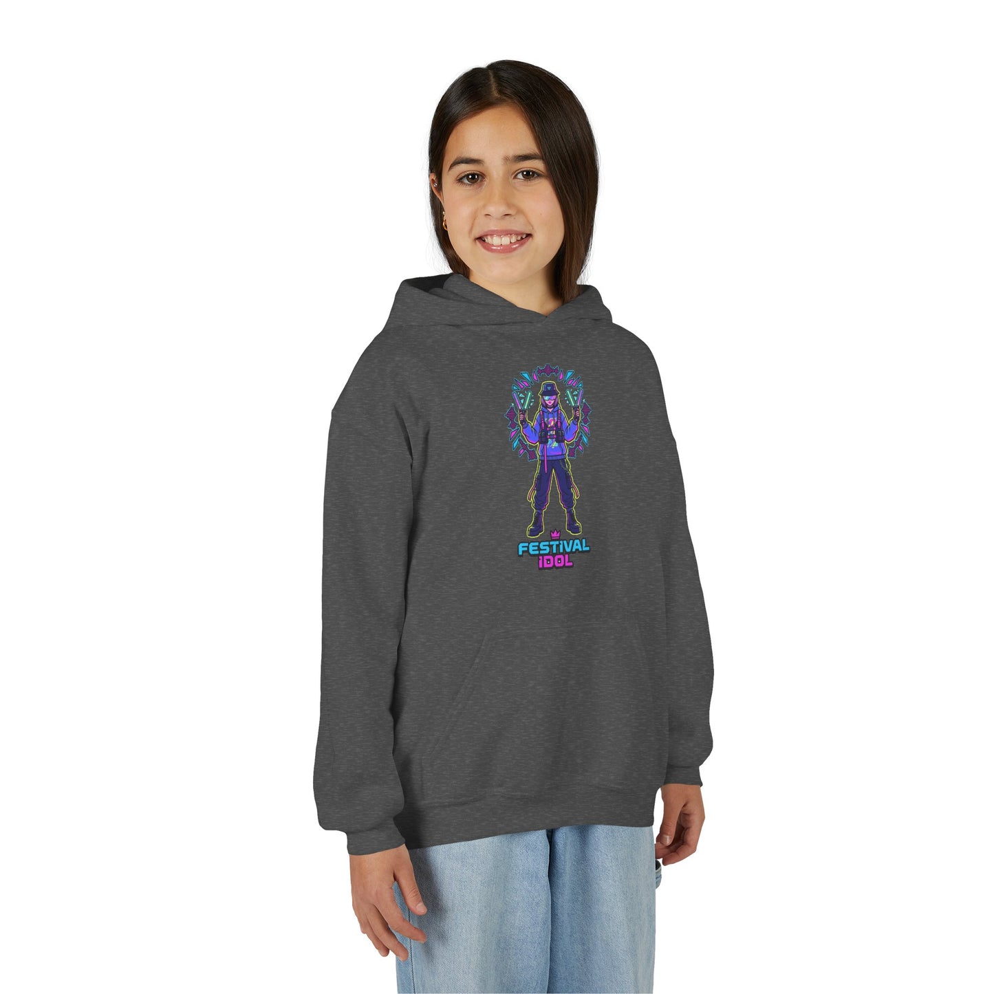 Youth Hoodie — Neon k-Pops Gamer Girl Graphic “Pixel Pal” Streetwear