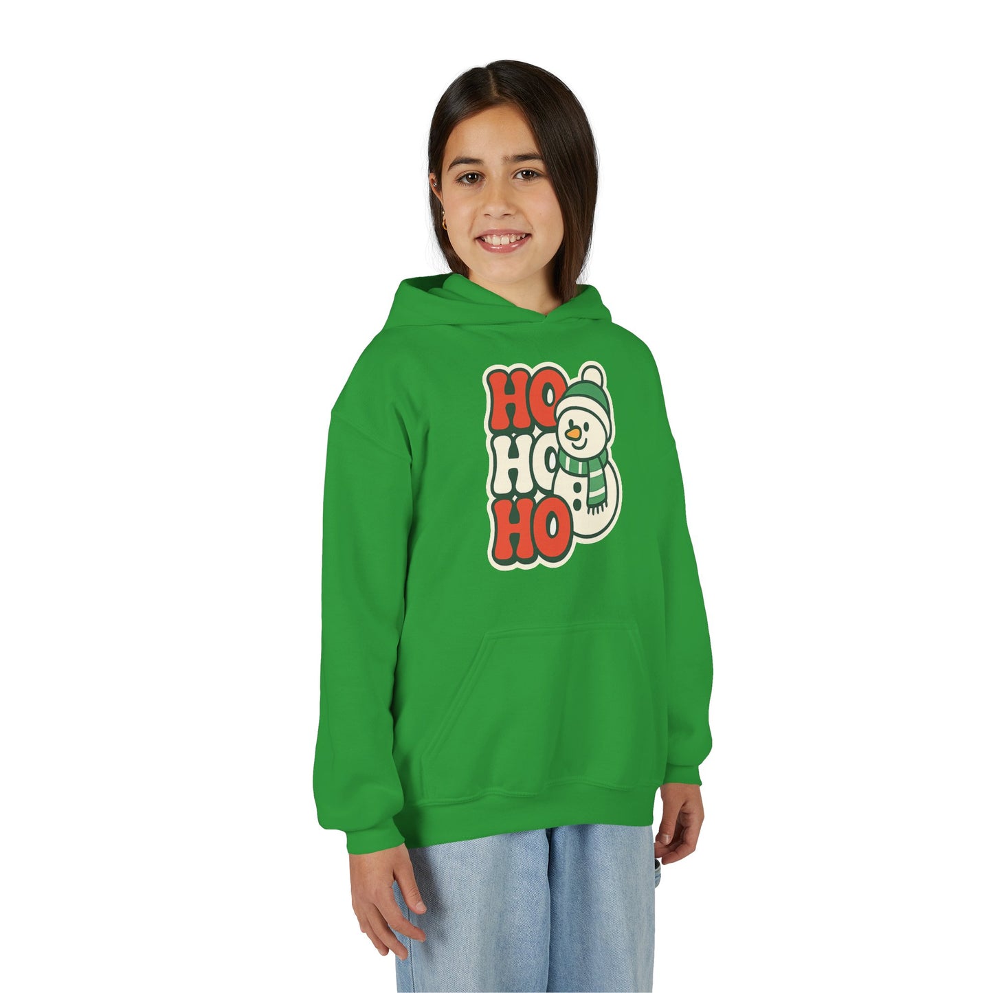 Youth kids Christmas Hoodie - 'HO HO HO' Snowman Holiday Sweatshirt