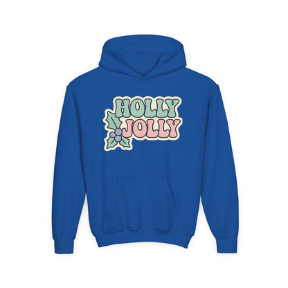 Girls Youth Hoodie — 'Holly Jolly' Pastel Christmas Holiday Sweatshirt