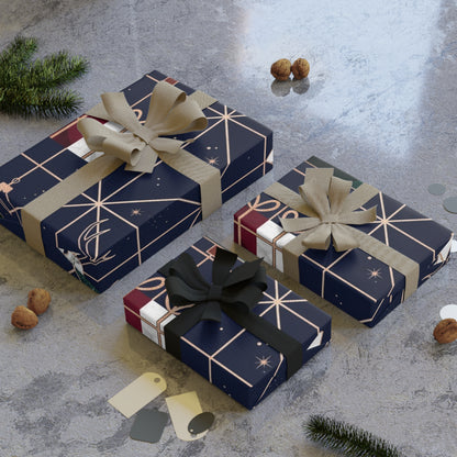 Holiday Gift Wrapping Paper Roll with Trees and Reindeer