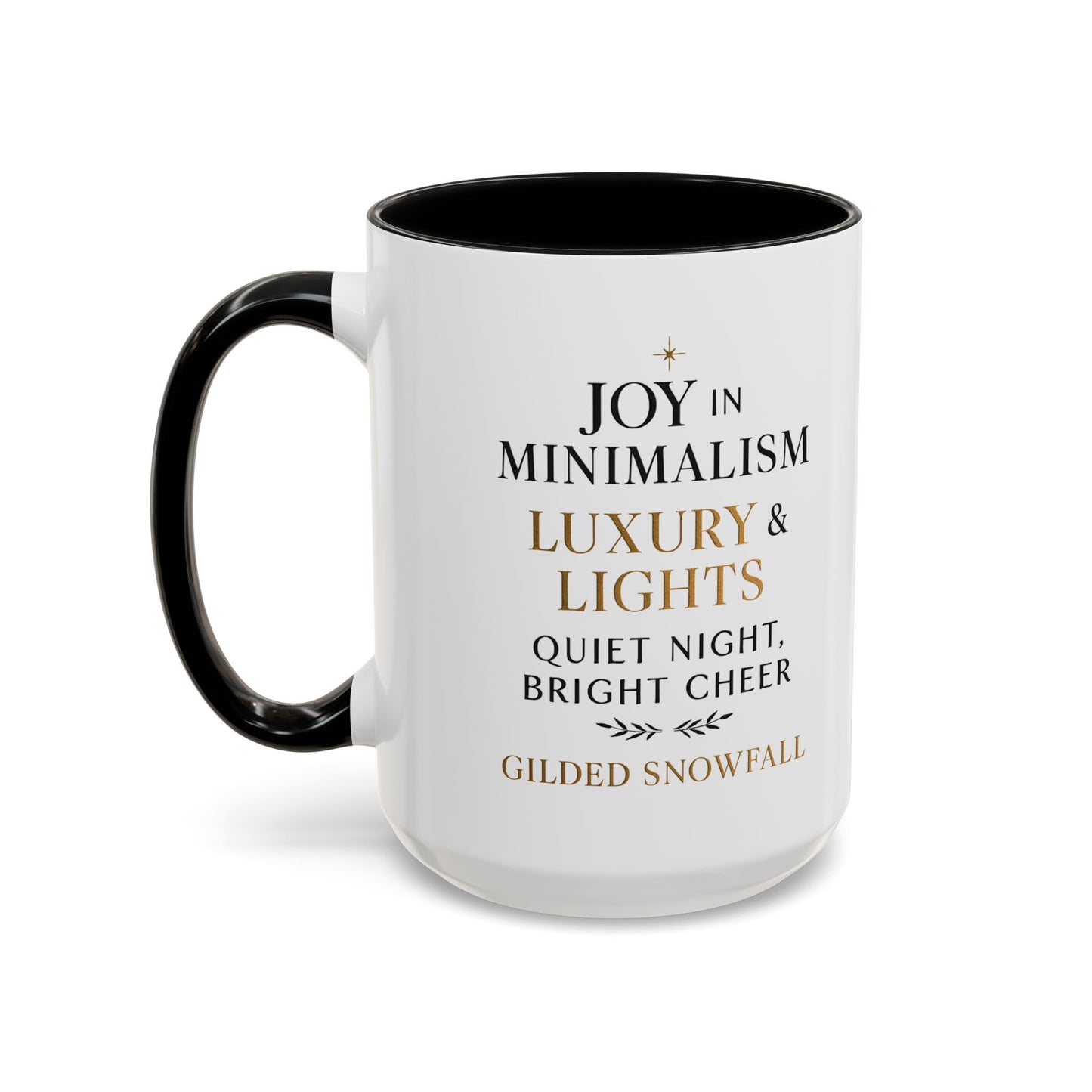 Joy in Minimalism Luxury & Lights Coffee Mug — Holiday Gilded Snowfall Design (11/15oz)