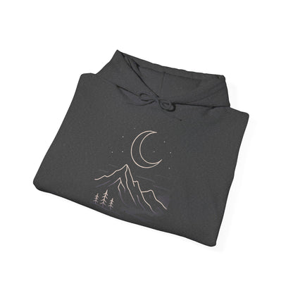 Mountain Moonline Hoodie — base camp vital gear- Minimal Crescent & Peaks Graphic Sweatshirt