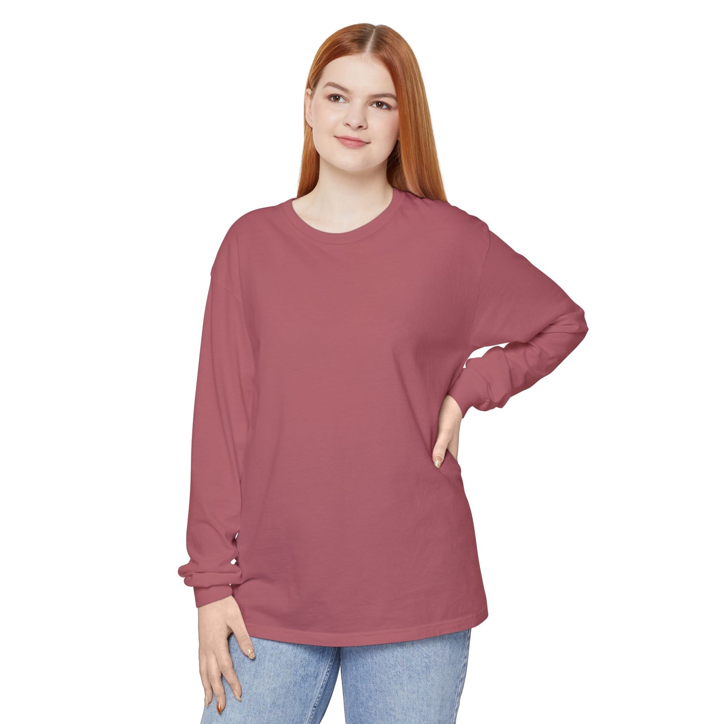Women’s crimson, light pink Garment-Dyed Long Sleeve T-Shirt - Cozy Style for All Occasions