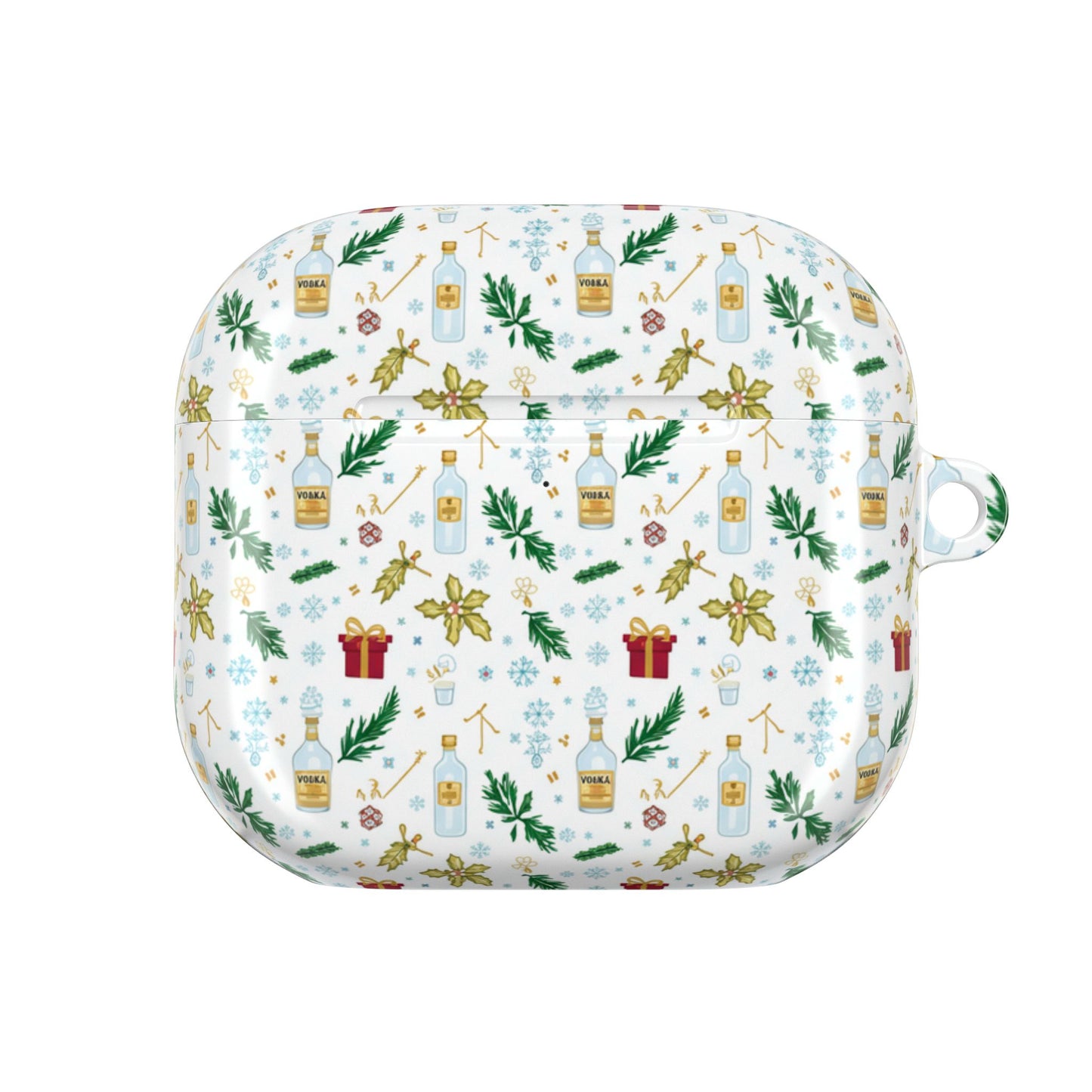 Alcohol Holiday Pattern AirPod Case – Festive Gifts, Holly & Ornaments Design (free shipping)