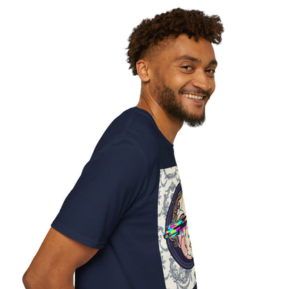 Glitch retro cracked porcelain doll face- Rococo Smartphone Toile - T-Shirt — Retro Mythology Art Tee