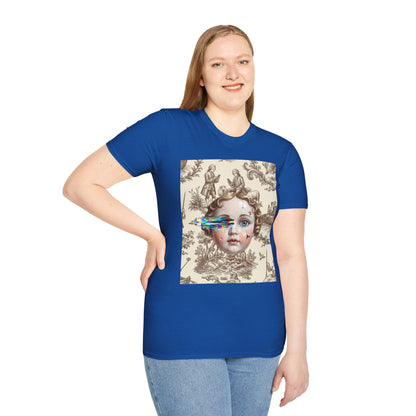 Vintage Doll Face Tee with Glitch Paint Splash