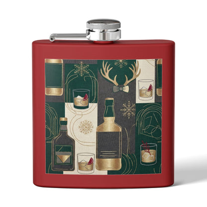 Whiskey Night Stainless Steel Flask — 6oz Holiday Spirits Design ( free shipping)