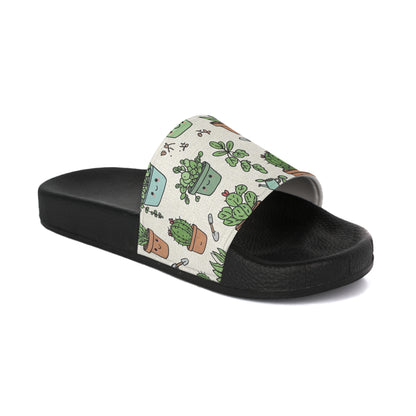 Women's Slide Sandals Tiny Terrarium Doodles / Potted Plant Pals  Women's Slide Sandals