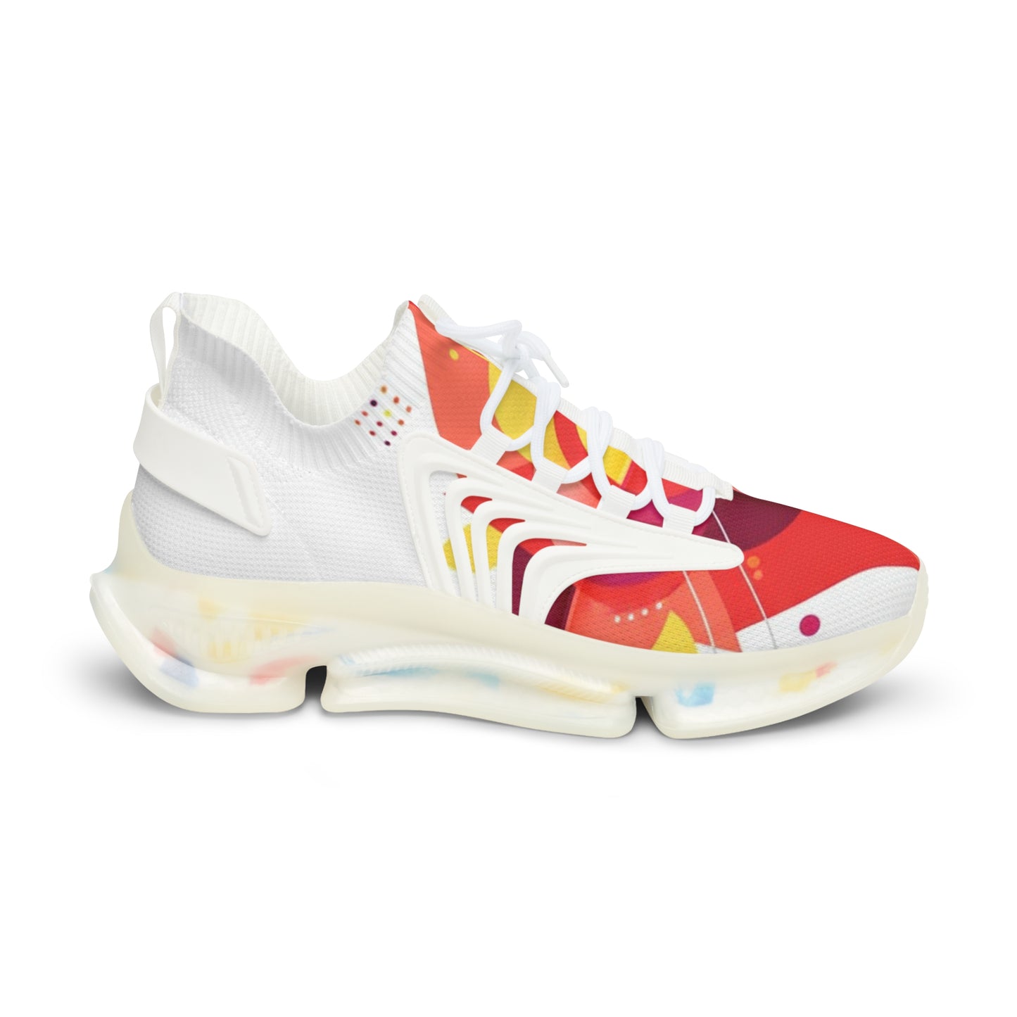 men's Mesh Sneakers — Bold Red Abstract Athletic Shoes for Men (free shipping)