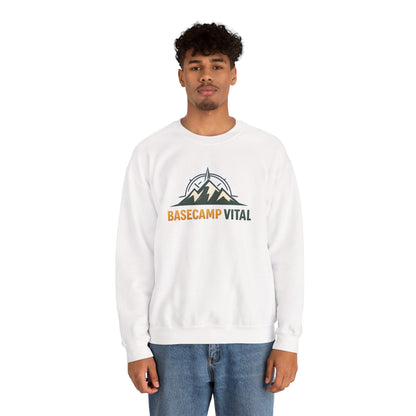 Base Camp Vital Mountain Embroidered Crewneck Sweatshirt | Cozy Hiking & Camping Pullover | 50/50 Midweight  Vital Mountain Crewneck Sweatshirt — Outdoor Adventure Logo Pullover (free shipping)