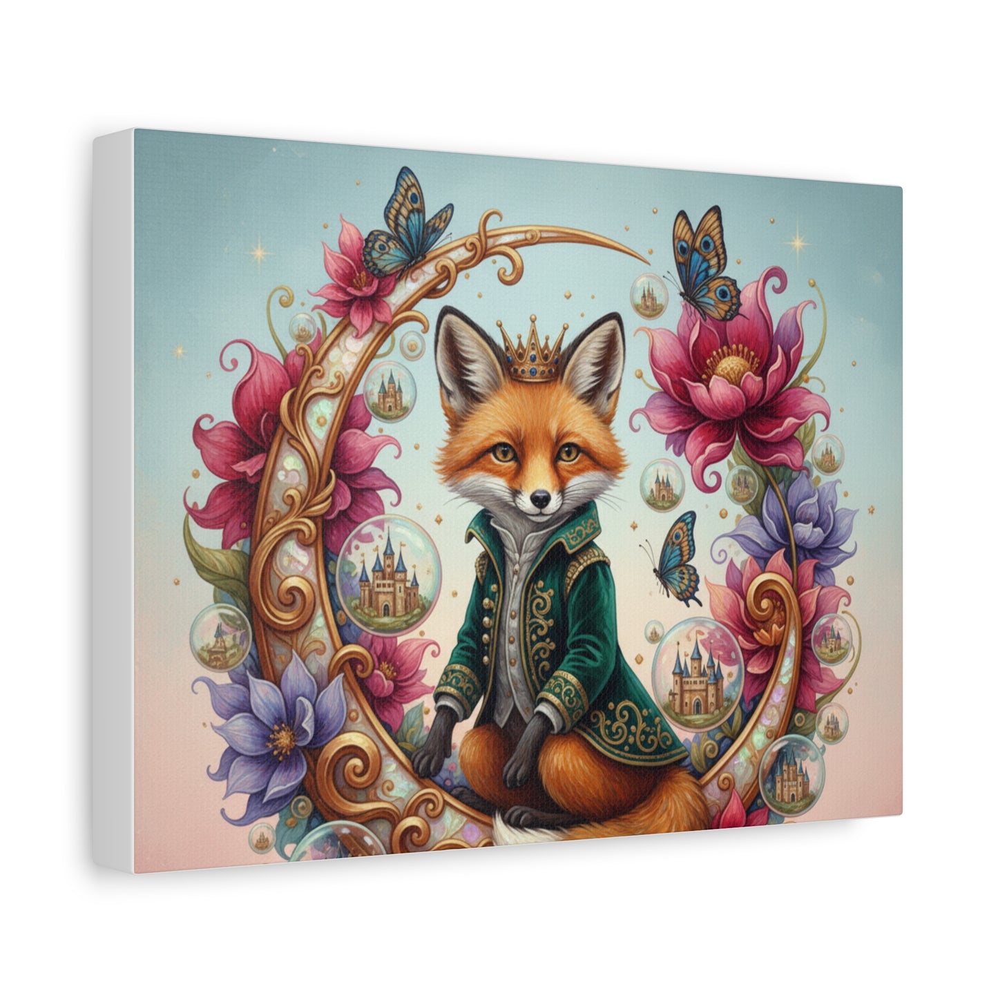 Regal Fox Art Canvas — Whimsical Crowned Fox Luxury Wall Art (free shipping)