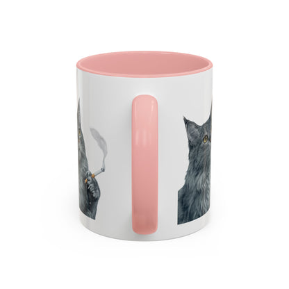 Happy and Dazzling smoking Cat Coffee Mug — Cute Cat smoking a cigarette Illustration Accent Mug (11/15 oz) (free shipping)