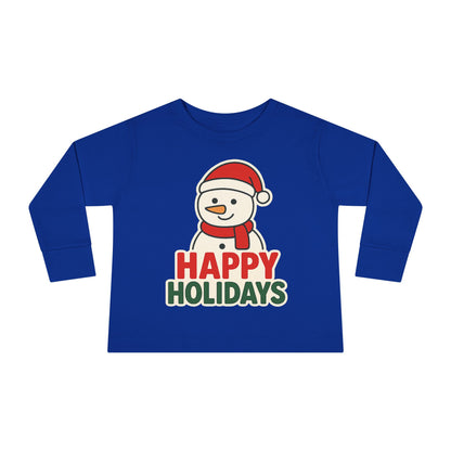 Toddler Long Sleeve Tee — 'Happy Holidays' Snowman Kids Christmas Shirt