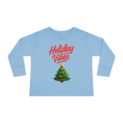 Holiday Vibes unisex Toddler Long Sleeve Tee – Cute Christmas Tree Kids Shirt