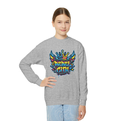 Youth Crewneck spray paint style- Sweatshirt - Colorful Rebel City Graffiti Crown Design