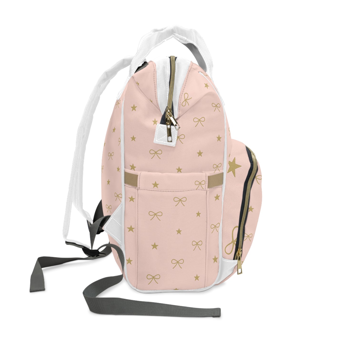 Pink Bow & Stars Diaper Backpack – Multifunctional Mommy Bag with Changing Pad