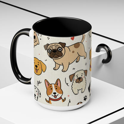 Cute Dog Pattern Accent Coffee Mug – Cute Cartoon Puppies 11/15oz