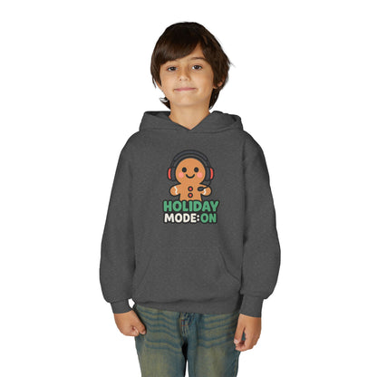 Youth Hoodie — 'Holiday Mode On' Gingerbread Headphone Christmas Sweatshirt