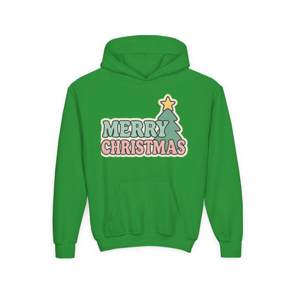 Kids youth Merry Christmas Hoodie — Pastel Tree Holiday Pullover