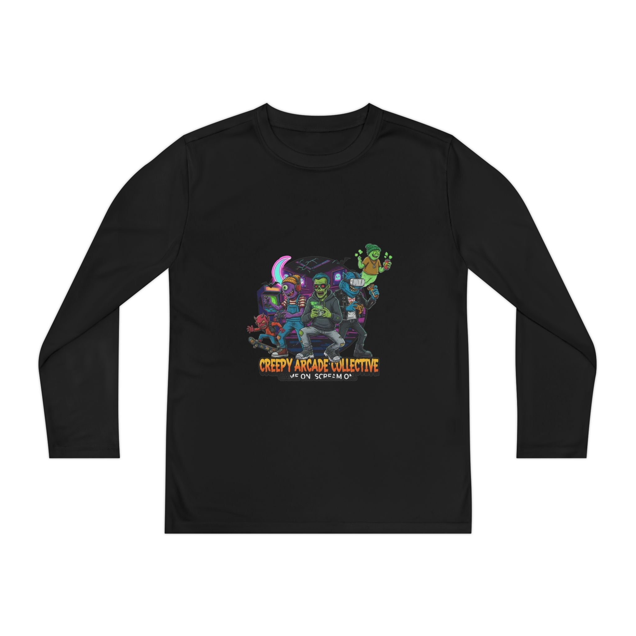 Creepy Arcade Collecting Youth Long Sleeve Tee, Kids Gamer Shirt, Halloween Costume, Teen Casual Wear, Fantasy T-Shirt
