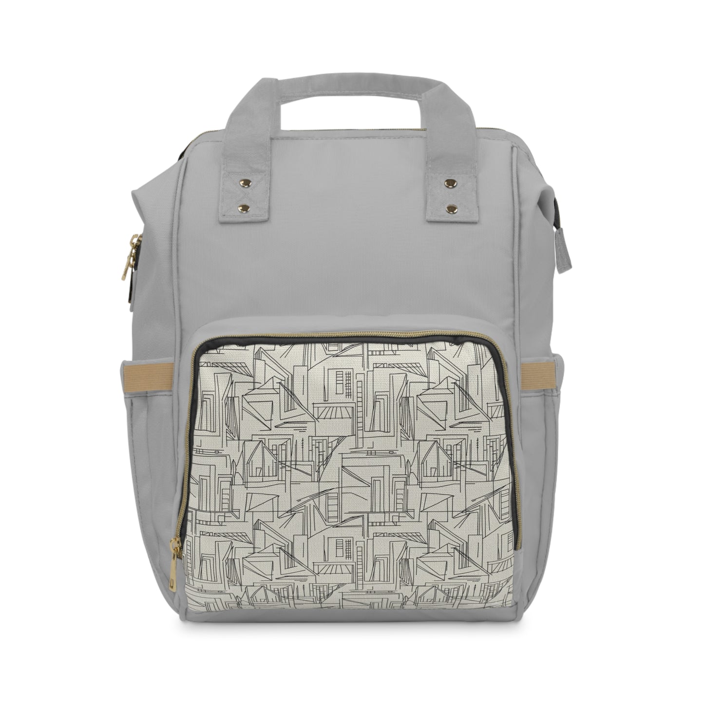 Modern Geometric Diaper Backpack — Multifunctional Baby Travel Bag with Front Organizer