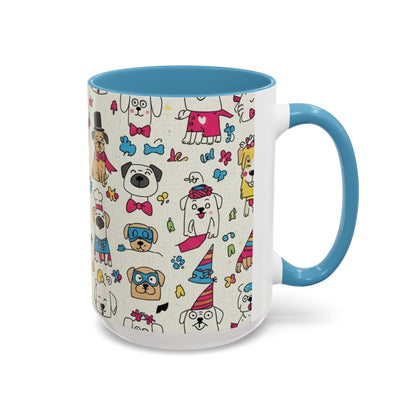 Cute Party Dogs Accent Coffee Mug (11/15oz) — Colorful Puppy Pattern Gift Mug