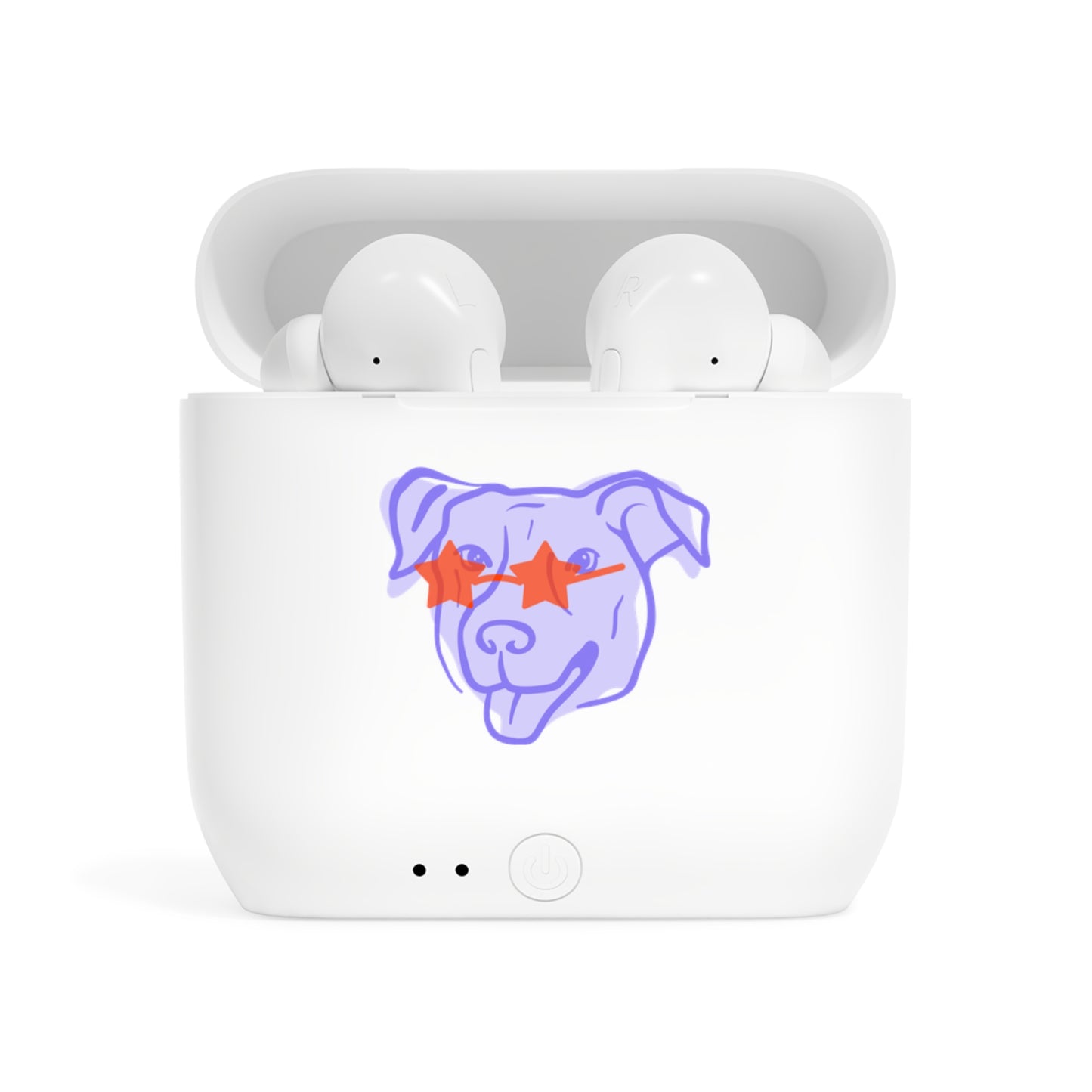 Wireless Earbuds Case — Playful Dog Illustration with Star Sunglasses