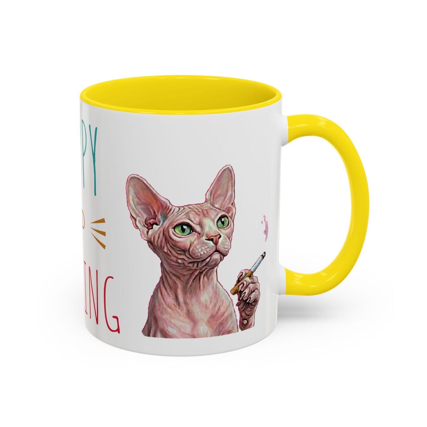 Happy and Dazzling smoking Cat Coffee Mug — Sphynx Cat Accent Mug (11/15oz) (free shipping)