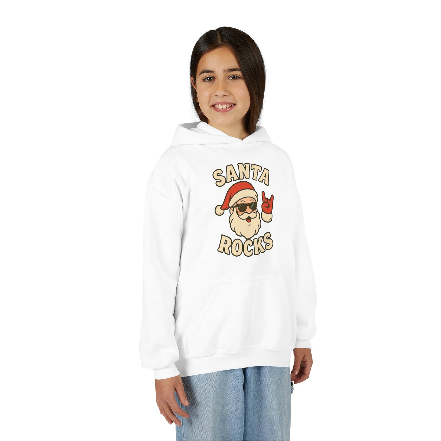 Youth Hoodie — "Santa Rocks" Cool Santa Christmas Sweatshirt