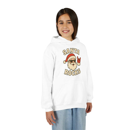 Youth Hoodie — "Santa Rocks" Cool Santa Christmas Sweatshirt