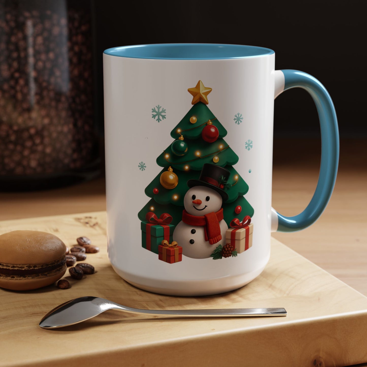 Christmas Tree & Snowman Accent Coffee Mug — Festive Holiday 11/15oz Ceramic