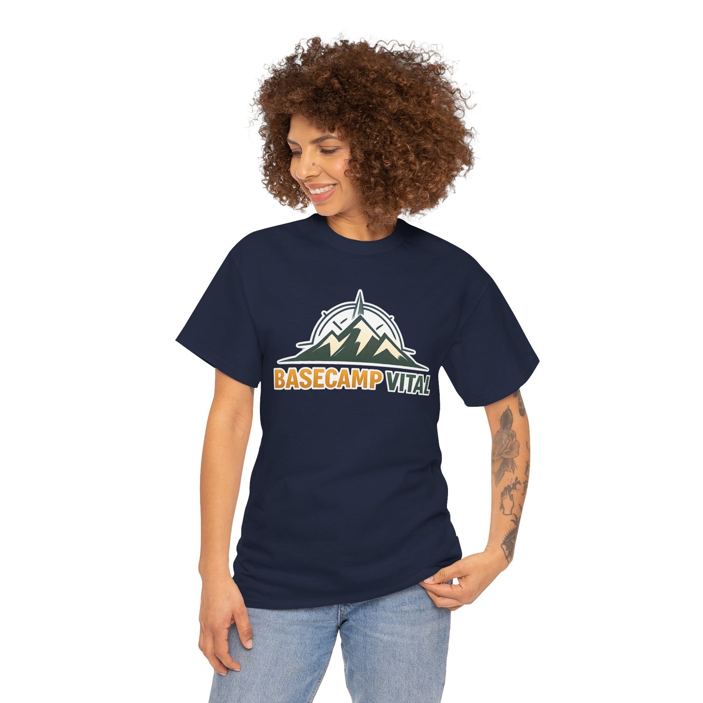 Base Camp Vital Mountain Compass Crewneck T-Shirt | Outdoor Hiking Graphic Tee | Midweight Cotton Trail Shirt (free shipping)