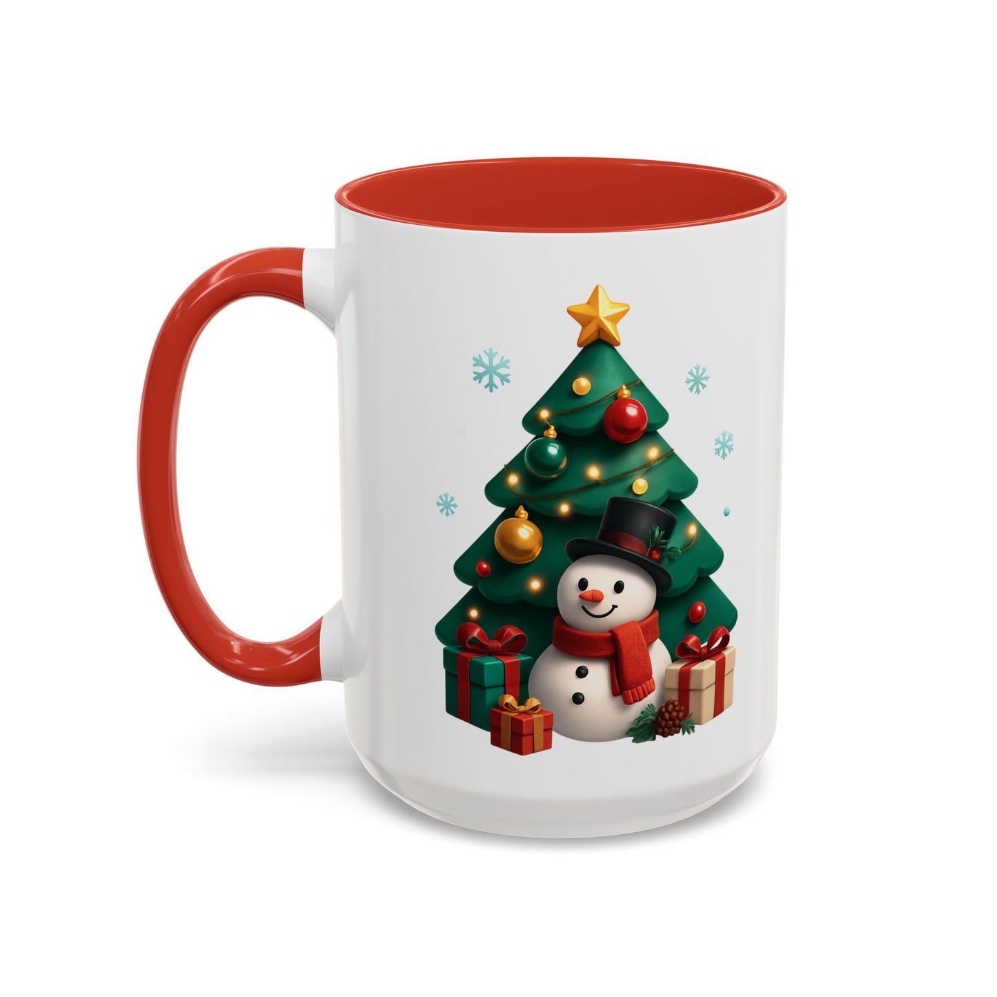 Christmas Tree & Snowman Accent Coffee Mug — Festive Holiday 11/15oz Ceramic